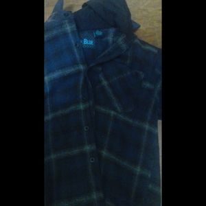button up blue nice long shirt with hoodie